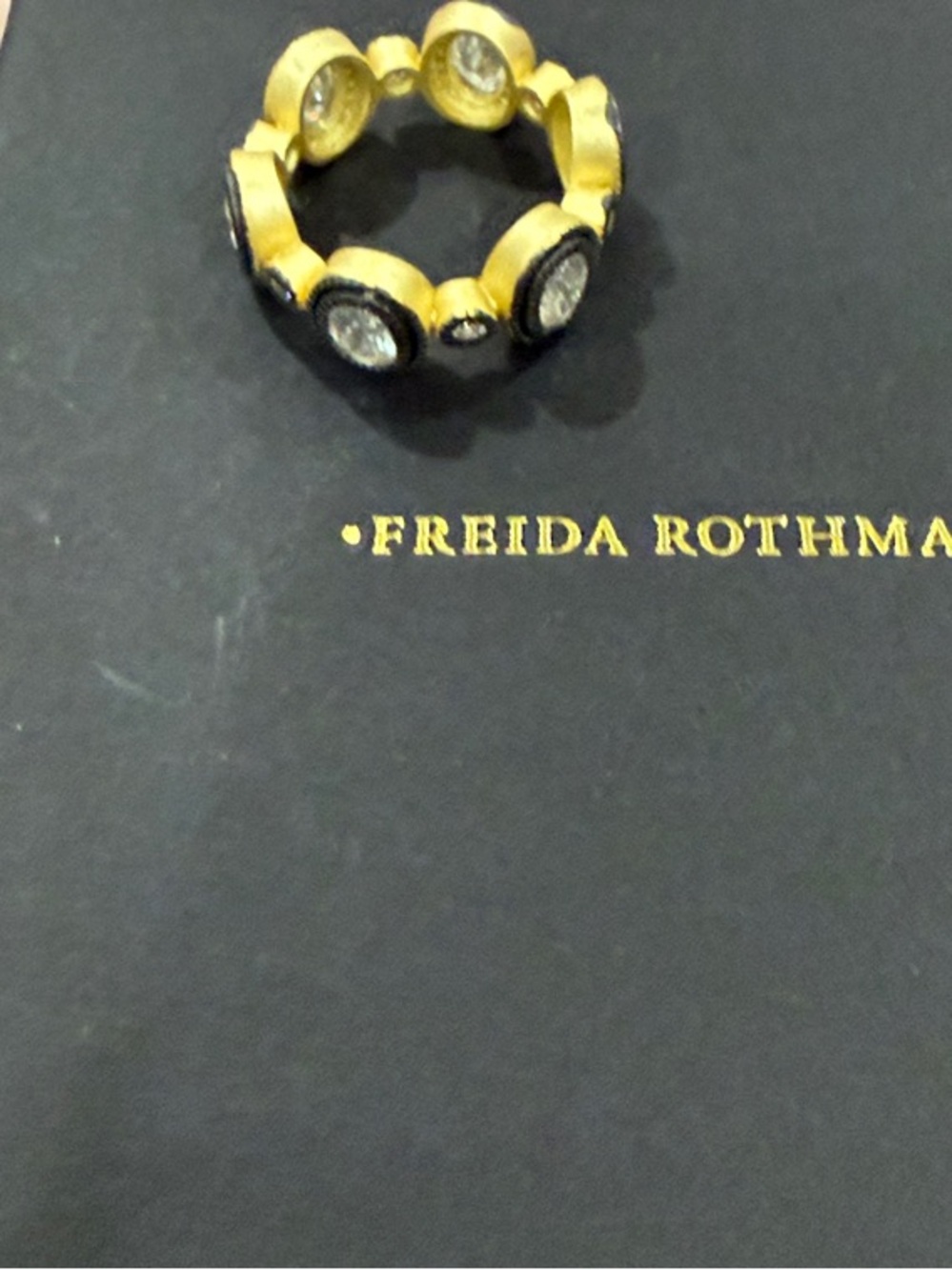 Freida Rothman Sterling silver &14 carat mat gold plating czs & rhodium size 7